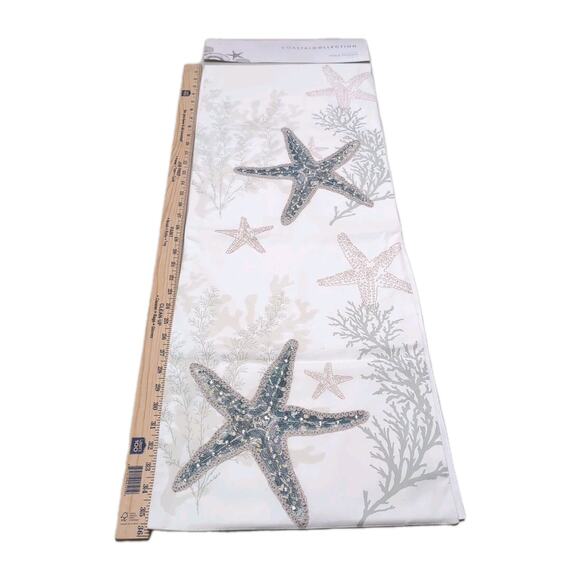 Coastal Collection Table Runner 13x72 Cream Beach House Starfish Sea Life NEW - Picture 5 of 10